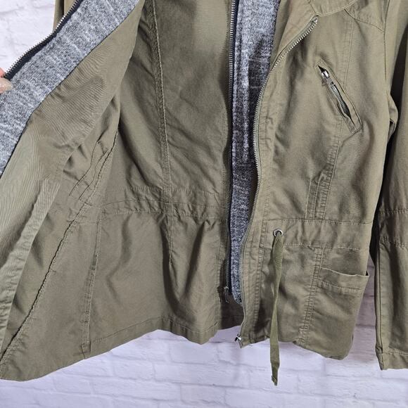 M 2Sable Womens Olive Green Gray Hoodie Layered Look Jacket Size S Utility Cargo - Picture 4 of 9